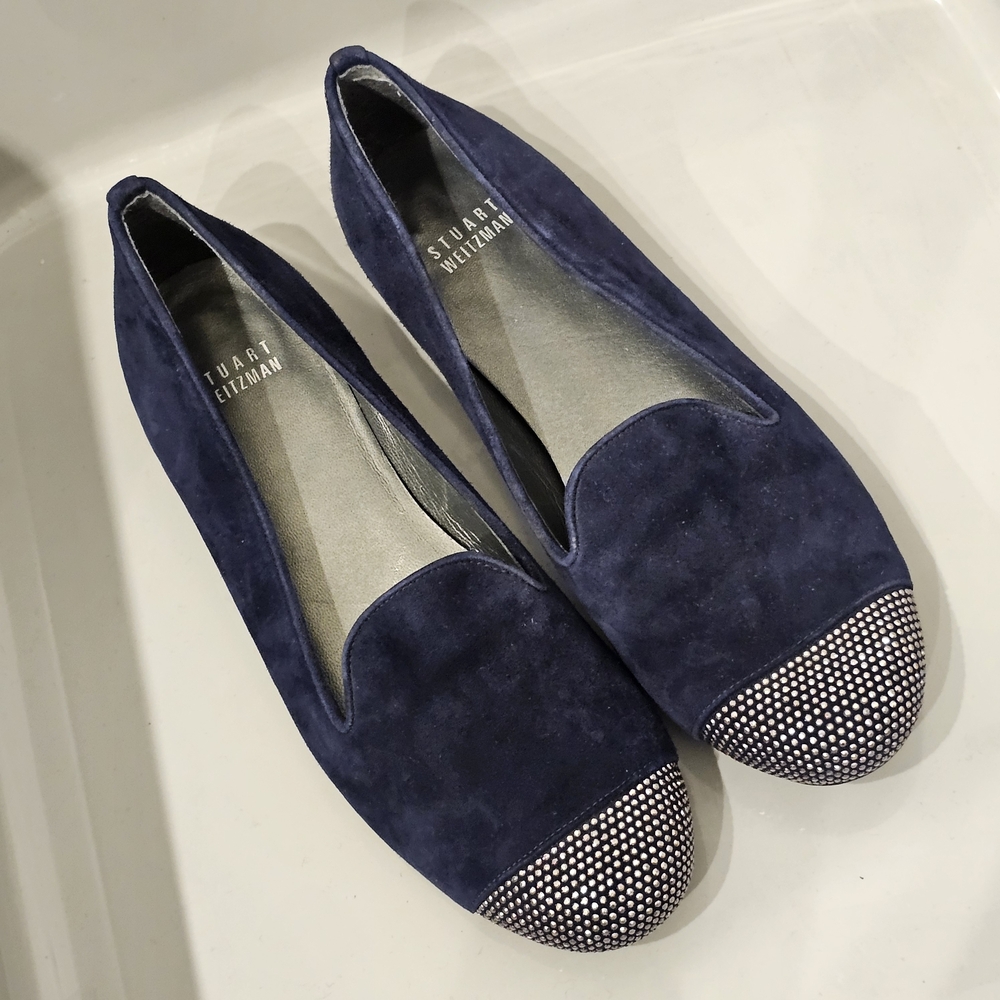 [LIKE NEW] STUART WEITZMAN Navy Blue Suede Flats Loafers